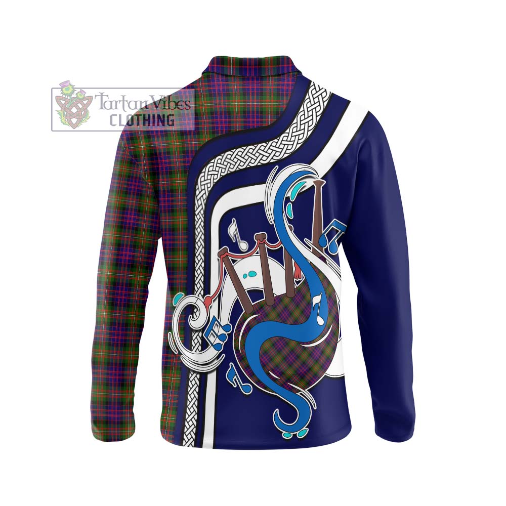 Tartan Vibes Clothing MacDonell of Glengarry Modern Tartan Long Sleeve Polo Shirt with Epic Bagpipe Style