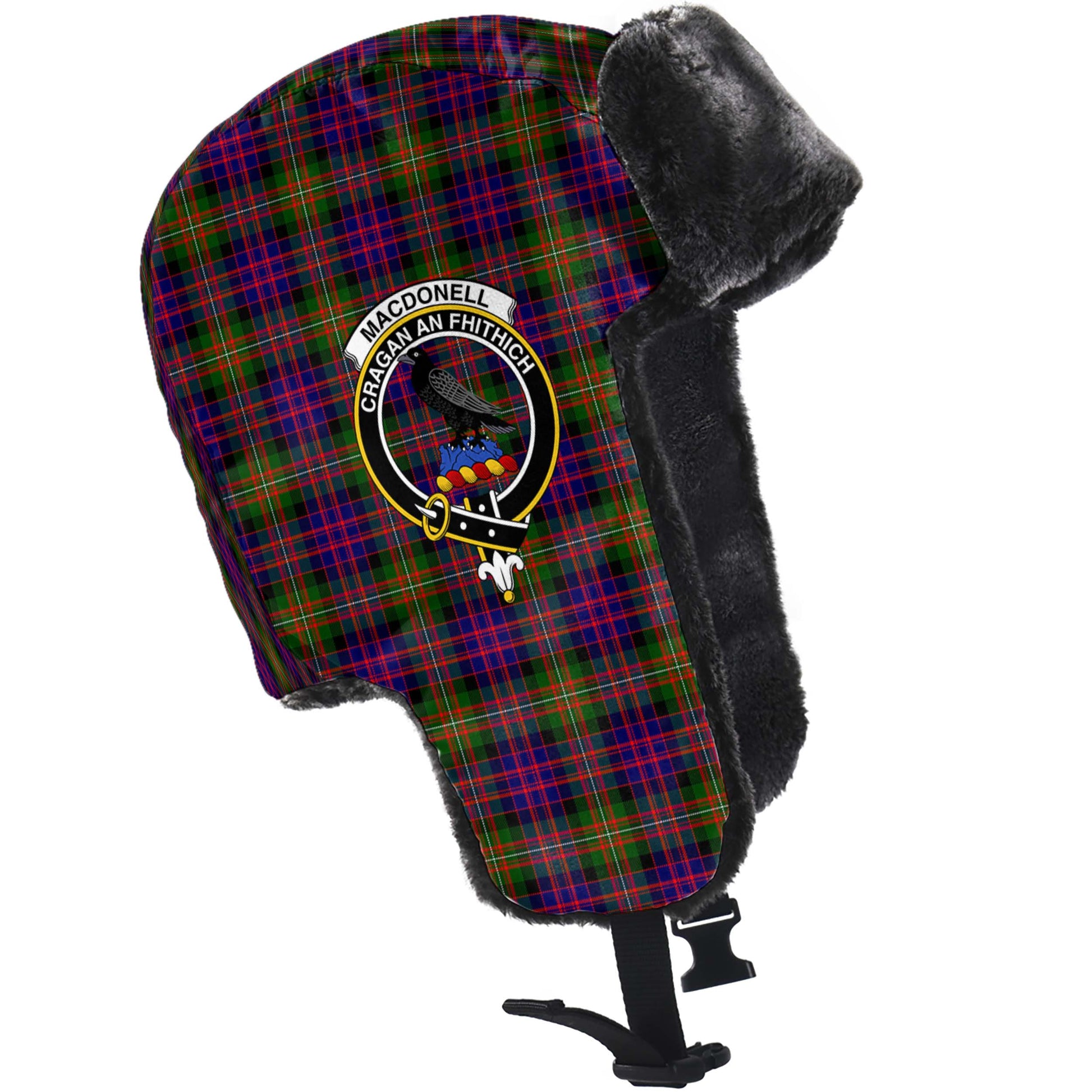 MacDonell of Glengarry Modern Tartan Winter Trapper Hat with Family Crest - Tartanvibesclothing