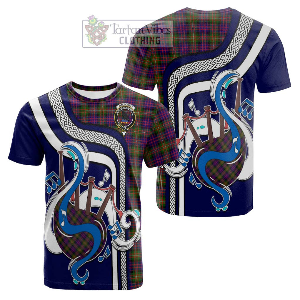 Tartan Vibes Clothing MacDonell of Glengarry Modern Tartan Cotton T-shirt with Epic Bagpipe Style