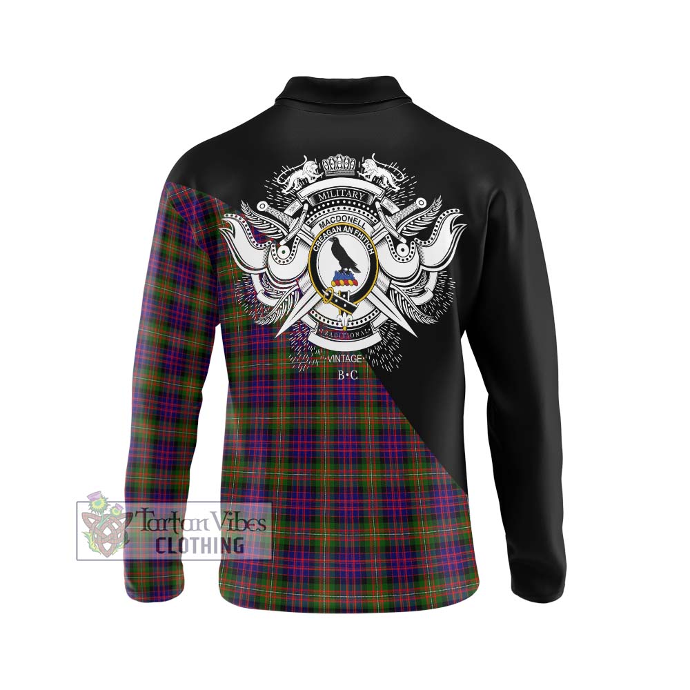 MacDonell of Glengarry Modern Tartan Long Sleeve Polo Shirt with Family Crest and Military Logo Style - Tartanvibesclothing Shop