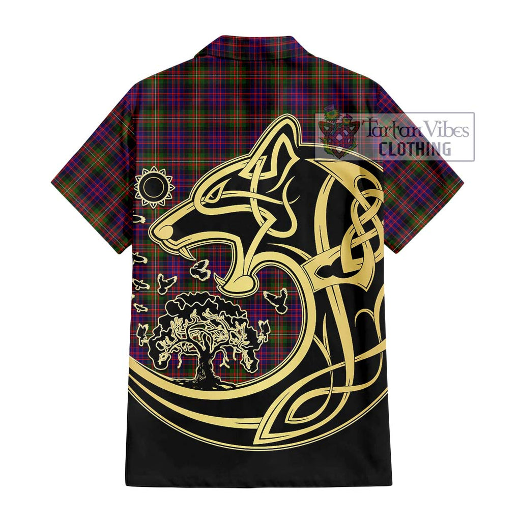 MacDonell of Glengarry Modern Tartan Short Sleeve Button Shirt with Family Crest Celtic Wolf Style - Tartan Vibes Clothing