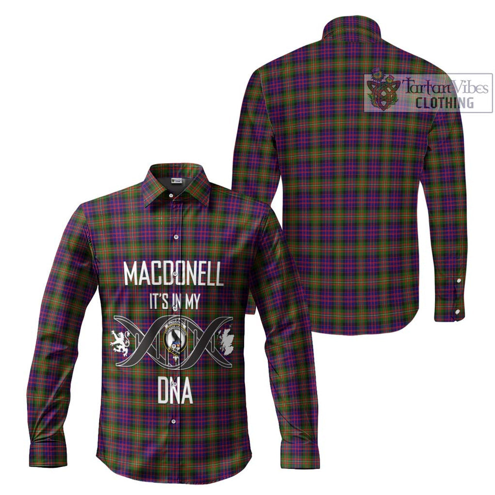 MacDonell of Glengarry Modern Tartan Long Sleeve Button Shirt with Family Crest DNA In Me Style Men's Shirt - Tartanvibesclothing Shop