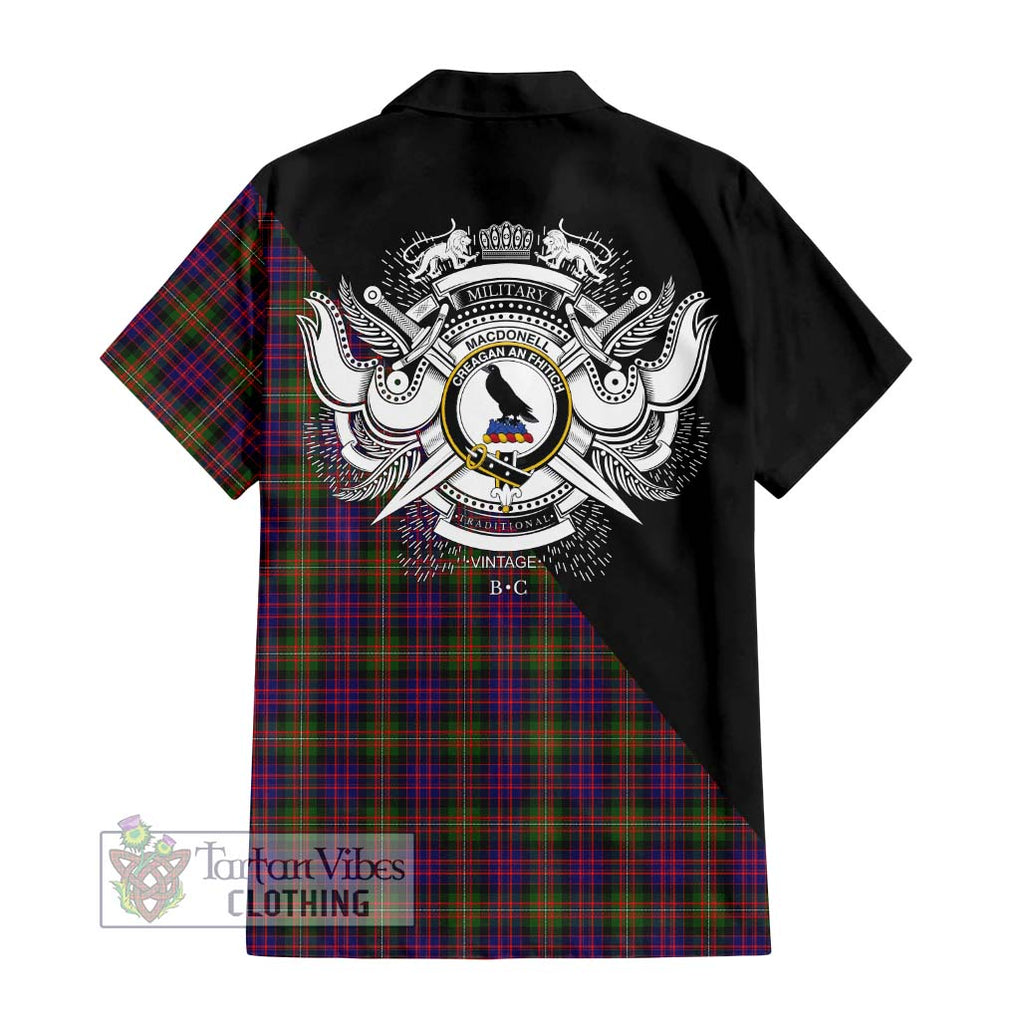 MacDonell of Glengarry Modern Tartan Short Sleeve Button Shirt with Family Crest and Military Logo Style - Tartanvibesclothing Shop