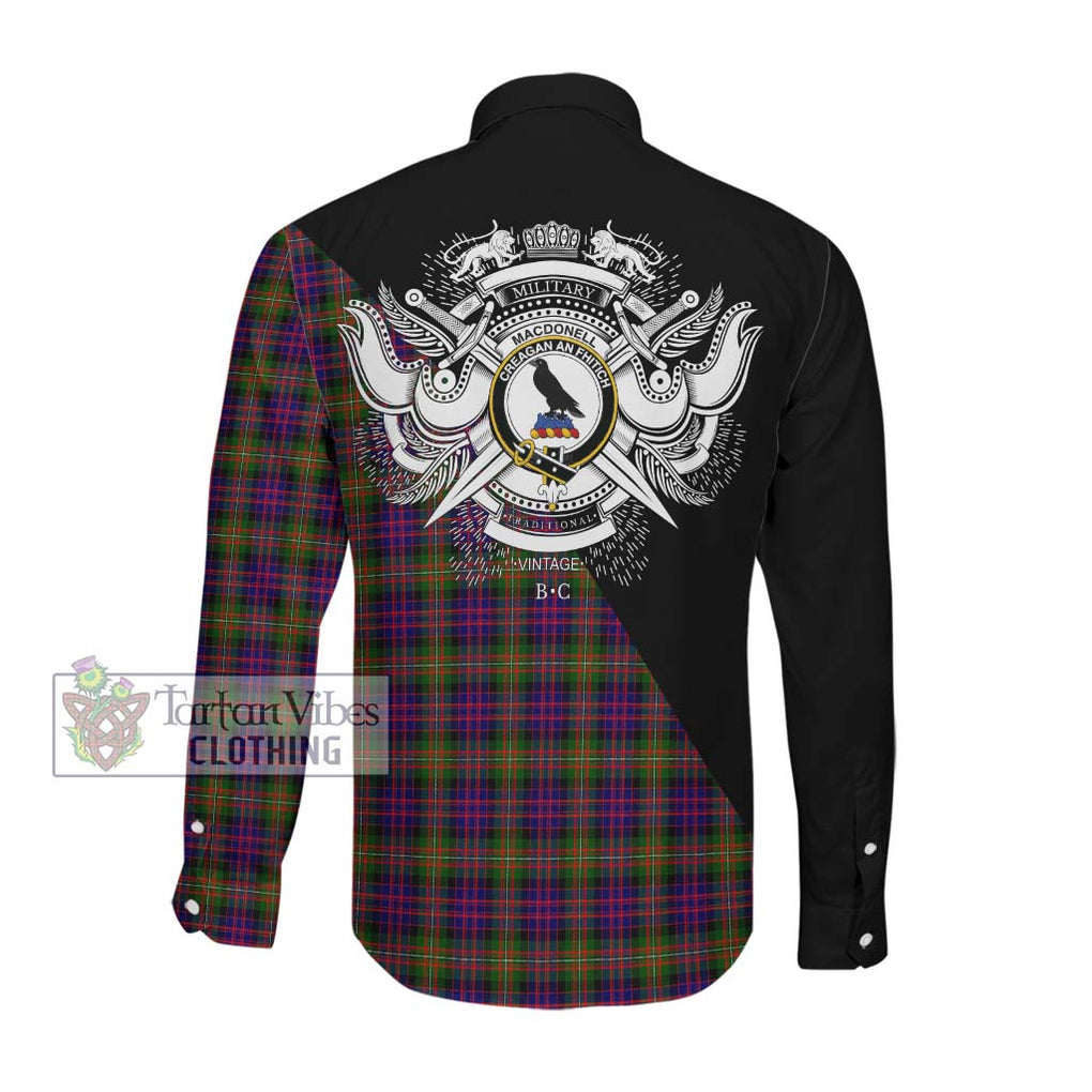 MacDonell of Glengarry Modern Tartan Long Sleeve Button Shirt with Family Crest and Military Logo Style Men's Shirt - Tartanvibesclothing Shop