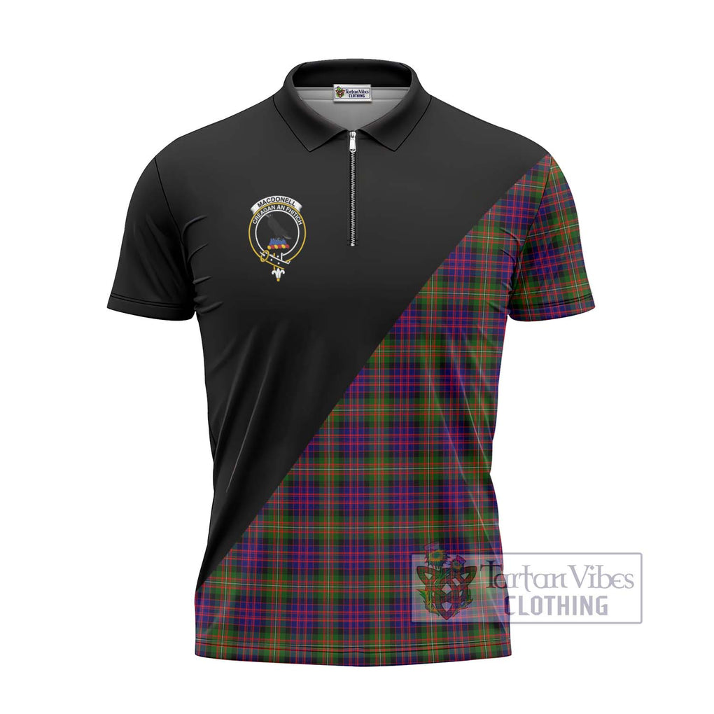 MacDonell of Glengarry Modern Tartan Zipper Polo Shirt with Family Crest and Military Logo Style - Tartanvibesclothing Shop