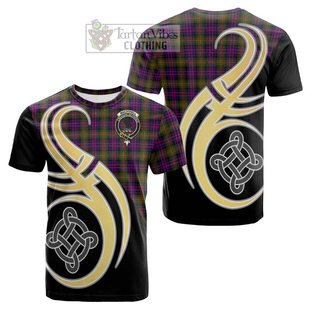 Tartan Vibes Clothing MacDonell of Glengarry Modern Tartan Cotton T-shirt with Family Crest and Celtic Symbol Style