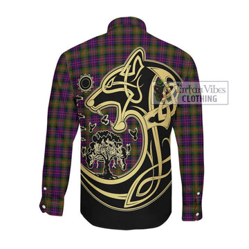 MacDonell of Glengarry Modern Tartan Long Sleeve Button Shirt with Family Crest Celtic Wolf Style