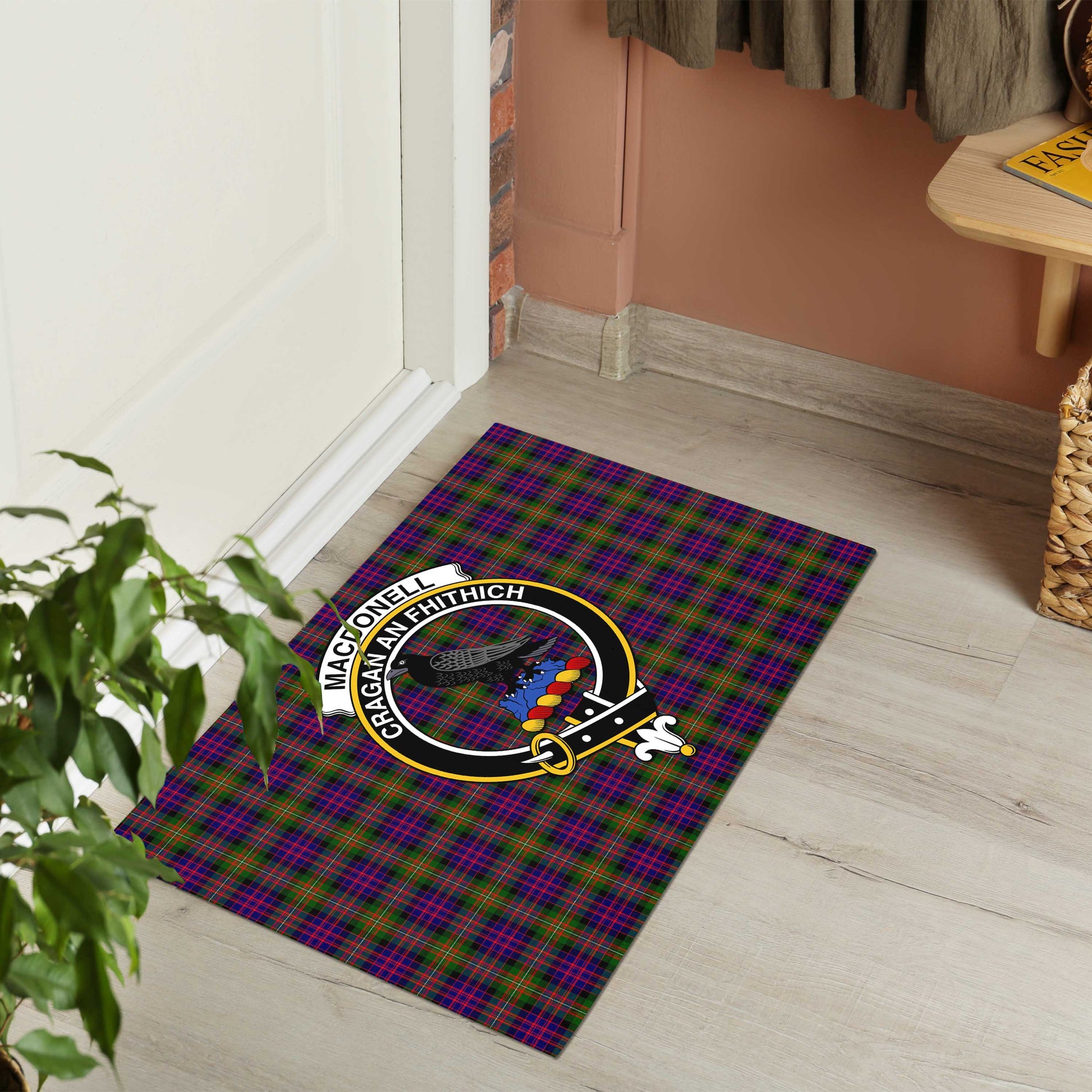 MacDonell of Glengarry Modern Tartan Door Mat with Family Crest - Tartanvibesclothing