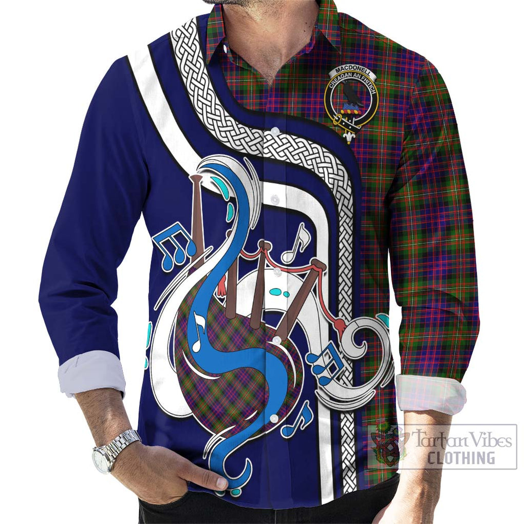 MacDonell of Glengarry Modern Tartan Long Sleeve Button Shirt with Epic Bagpipe Style - Tartanvibesclothing Shop