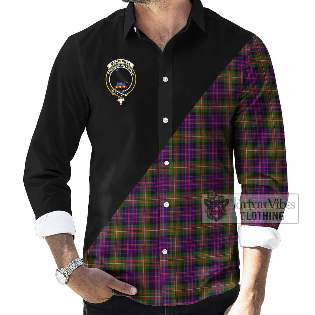 MacDonell of Glengarry Modern Tartan Long Sleeve Button Shirt with Family Crest and Military Logo Style - Tartanvibesclothing Shop