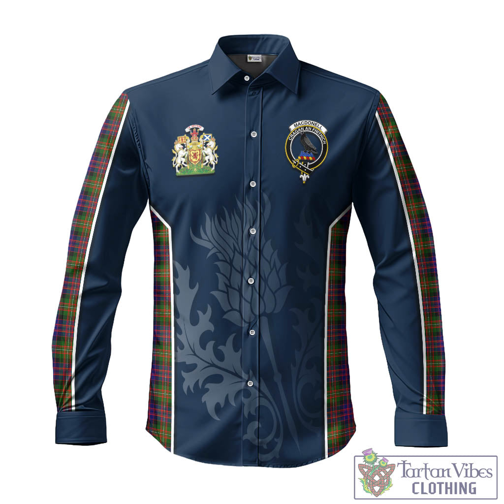 Tartan Vibes Clothing MacDonell of Glengarry Modern Tartan Long Sleeve Button Up Shirt with Family Crest and Scottish Thistle Vibes Sport Style