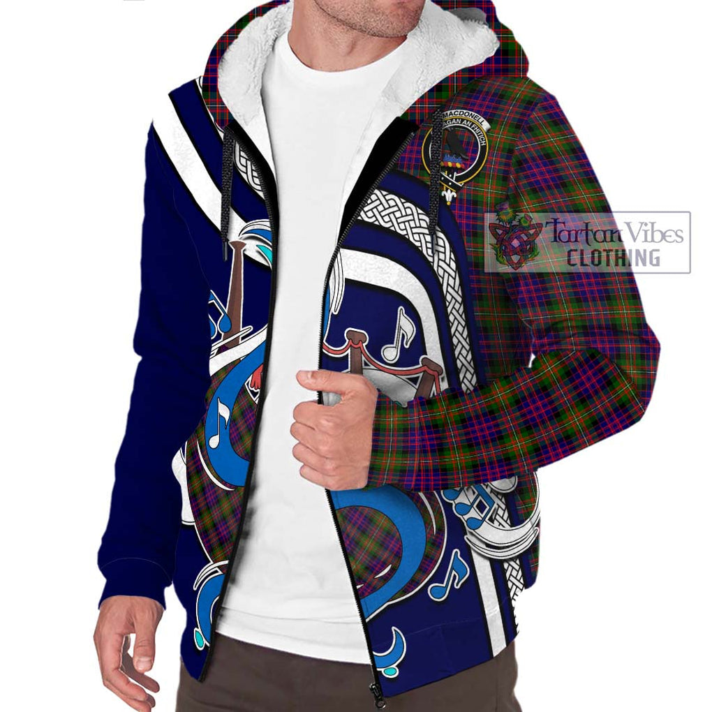 MacDonell of Glengarry Modern Tartan Sherpa Hoodie with Epic Bagpipe Style Unisex - Tartanvibesclothing Shop