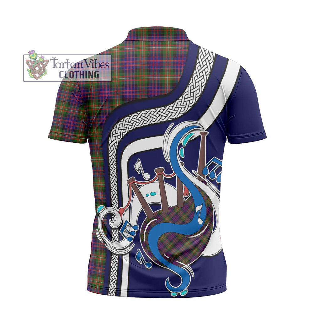 MacDonell of Glengarry Modern Tartan Zipper Polo Shirt with Epic Bagpipe Style - Tartanvibesclothing Shop