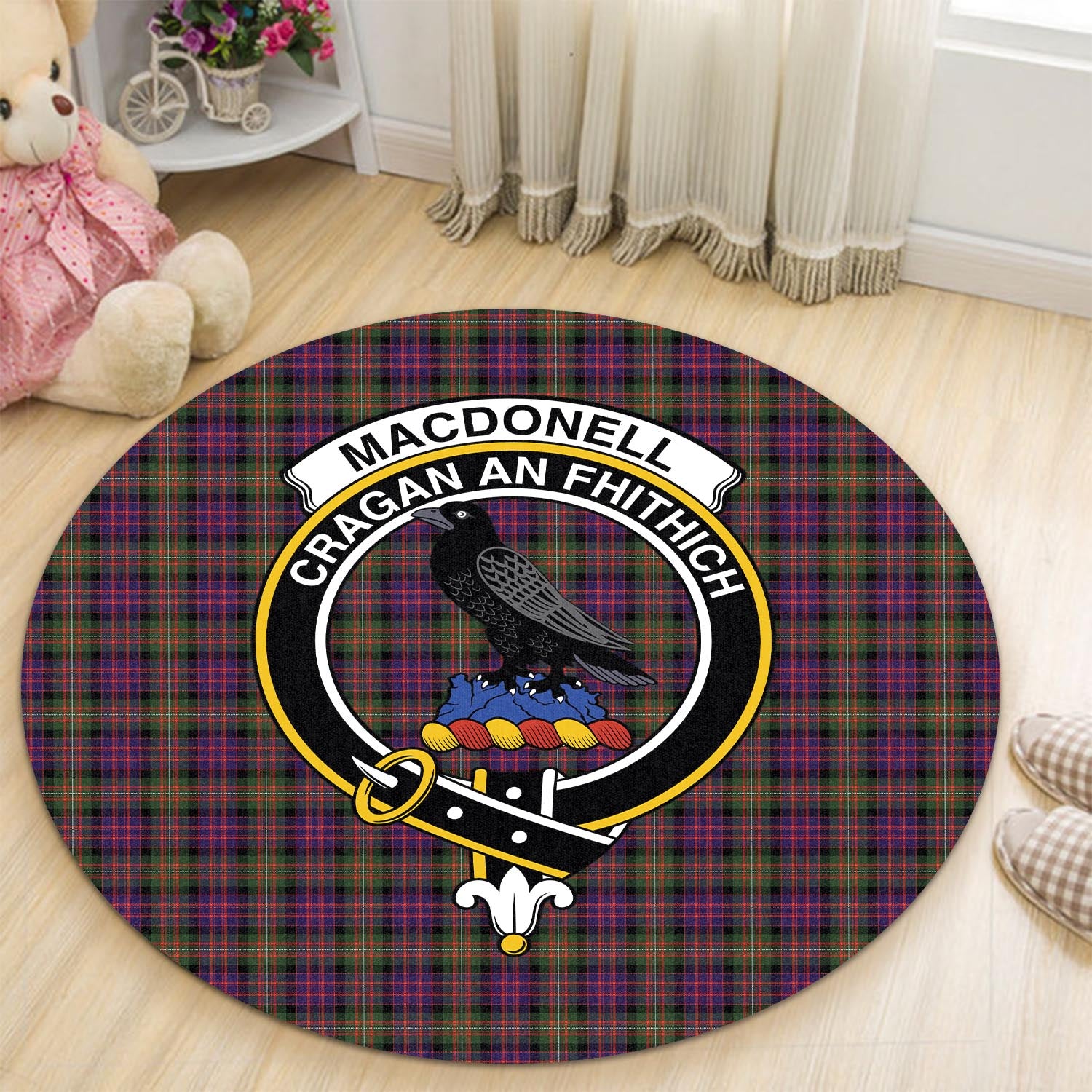 macdonell-of-glengarry-modern-tartan-round-rug-with-family-crest