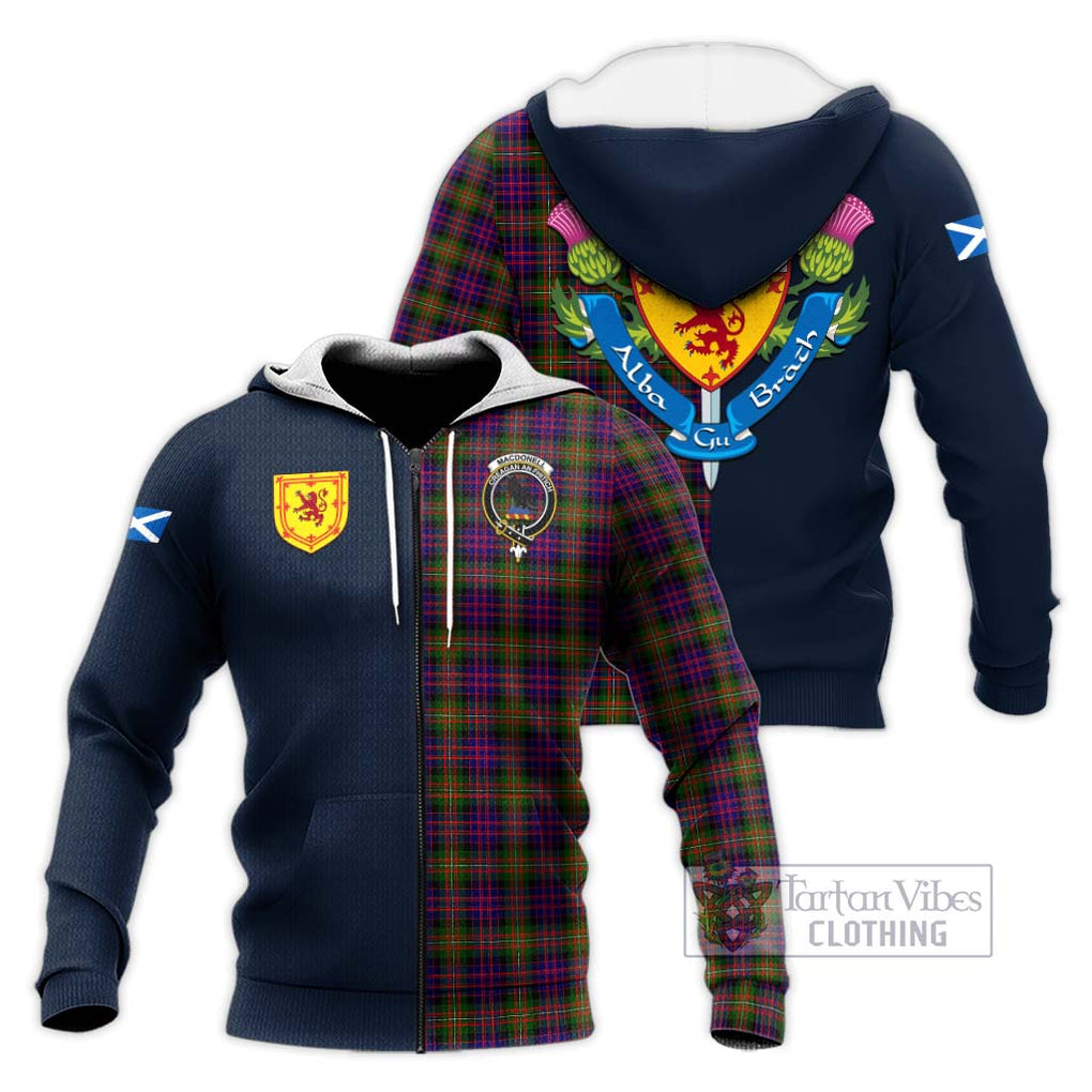 Tartan Vibes Clothing MacDonell of Glengarry Modern Tartan Knitted Hoodie with Scottish Lion Royal Arm Half Style