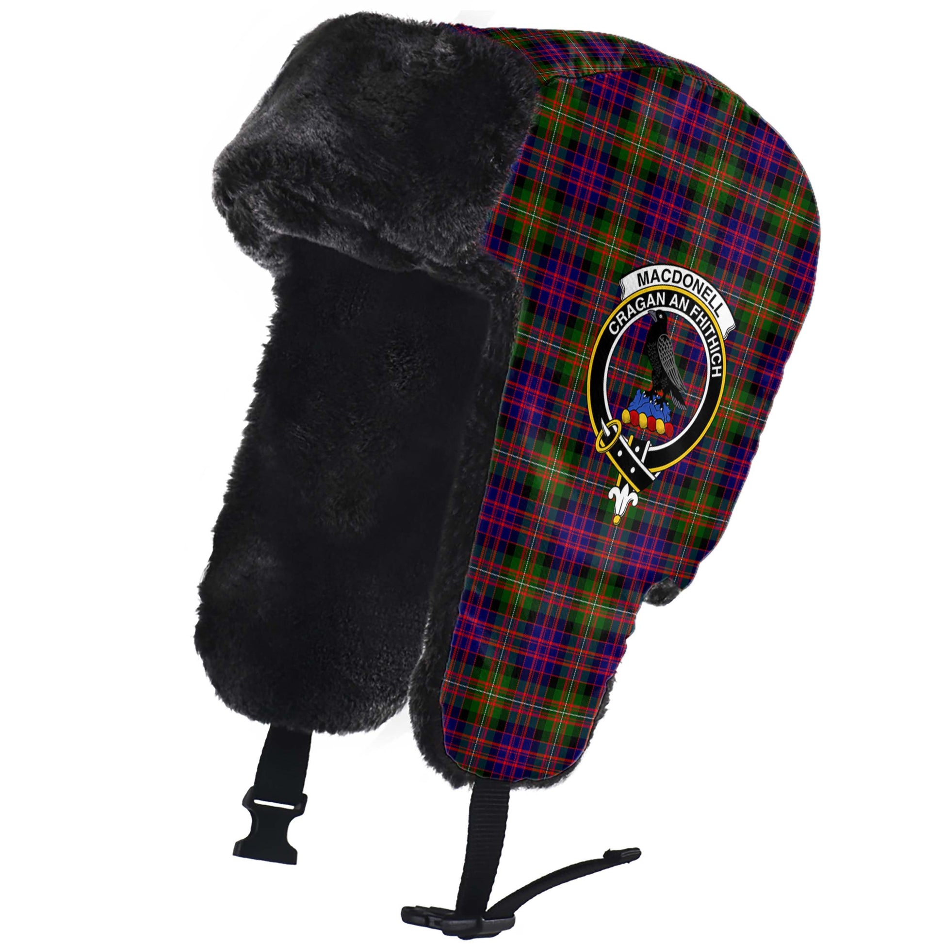 MacDonell of Glengarry Modern Tartan Winter Trapper Hat with Family Crest - Tartanvibesclothing