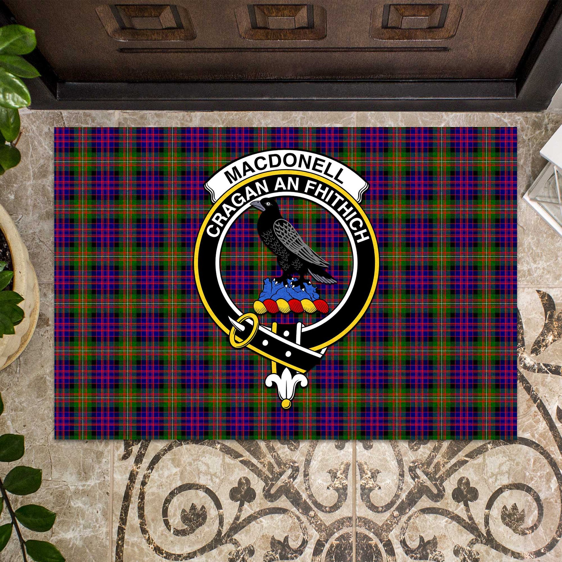 MacDonell of Glengarry Modern Tartan Door Mat with Family Crest - Tartanvibesclothing