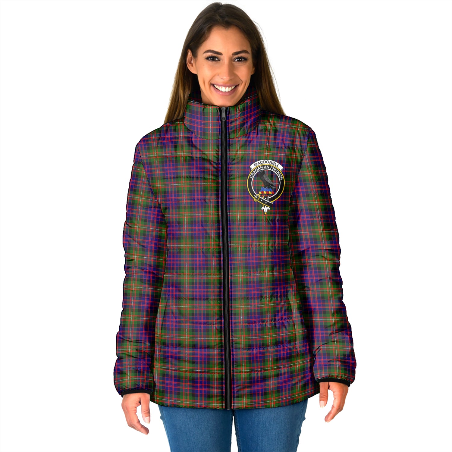 MacDonell of Glengarry Modern Tartan Padded Jacket with Family Crest - Tartan Vibes Clothing