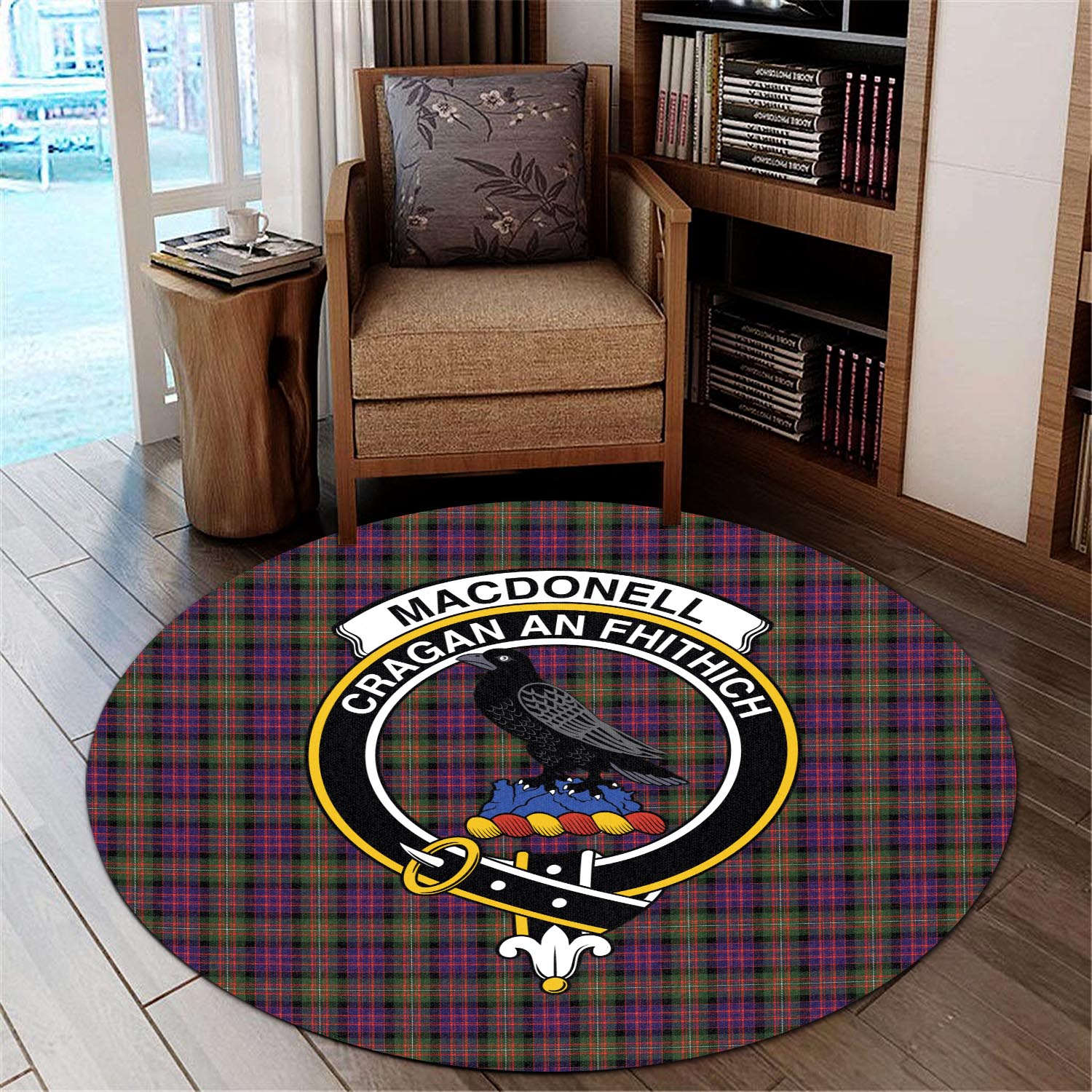 macdonell-of-glengarry-modern-tartan-round-rug-with-family-crest