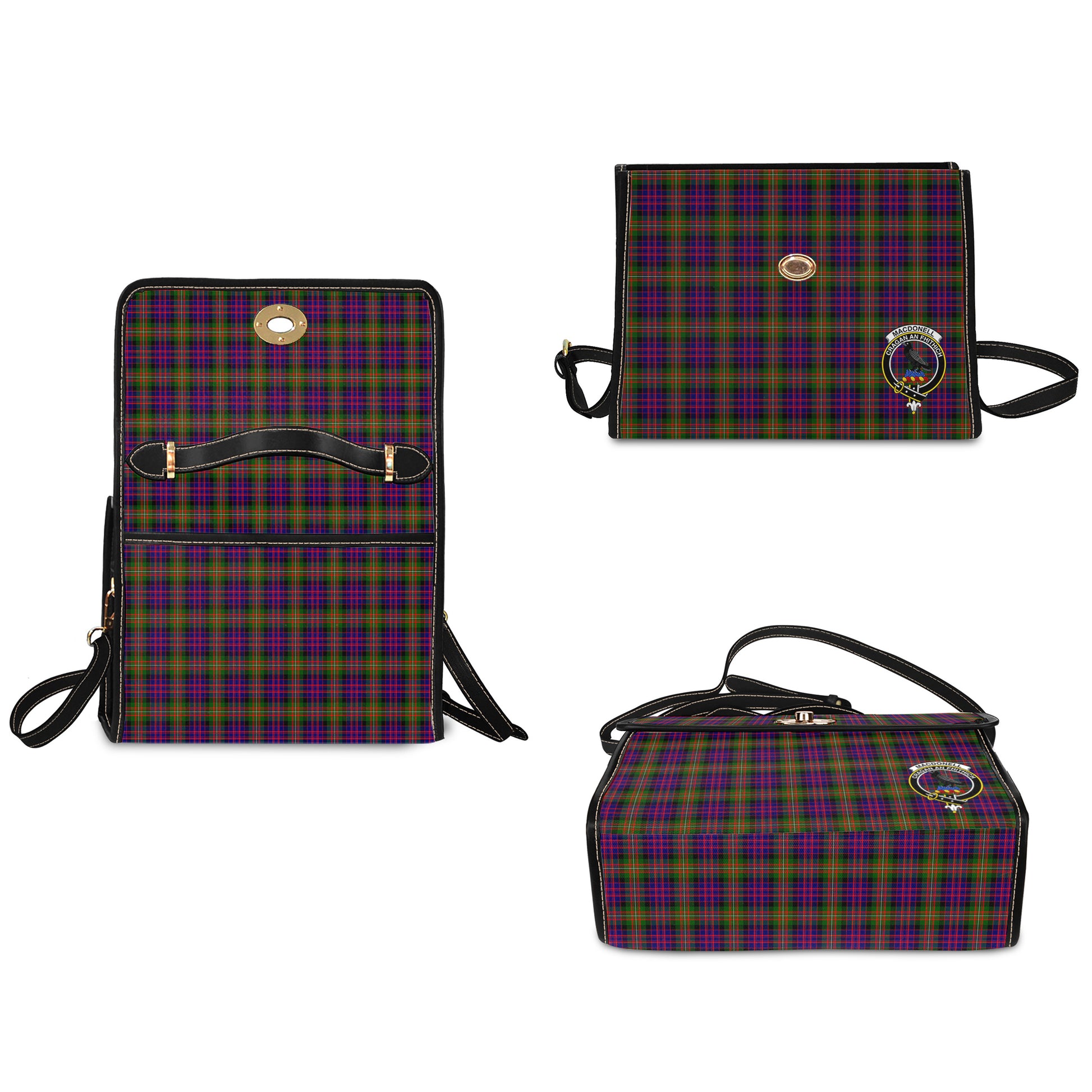 macdonell-of-glengarry-modern-tartan-leather-strap-waterproof-canvas-bag-with-family-crest