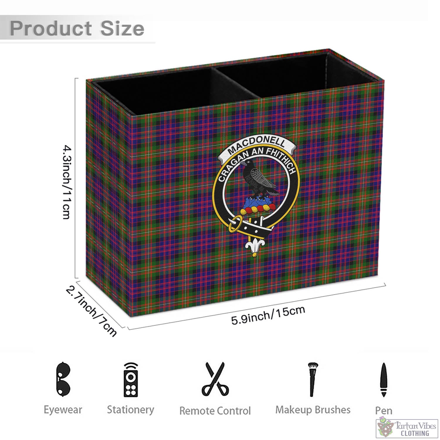 Tartan Vibes Clothing MacDonell of Glengarry Modern Tartan Pen Holder with Family Crest