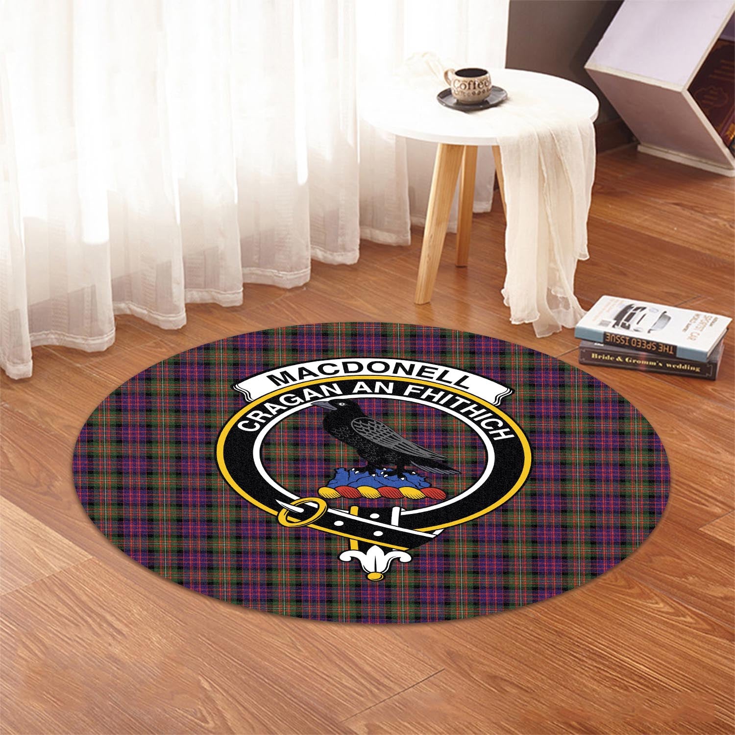 macdonell-of-glengarry-modern-tartan-round-rug-with-family-crest