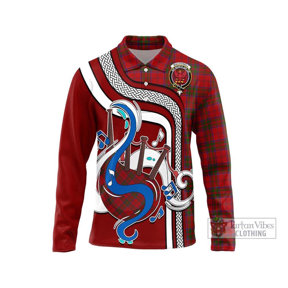 Tartan Vibes Clothing MacDonell of Keppoch Tartan Long Sleeve Polo Shirt with Epic Bagpipe Style