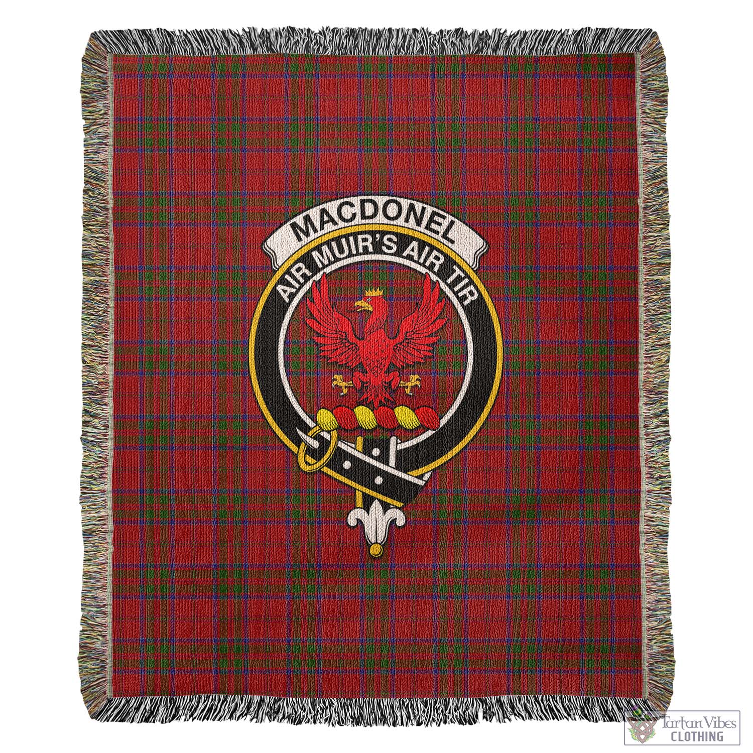 Tartan Vibes Clothing MacDonell of Keppoch Tartan Woven Blanket with Family Crest