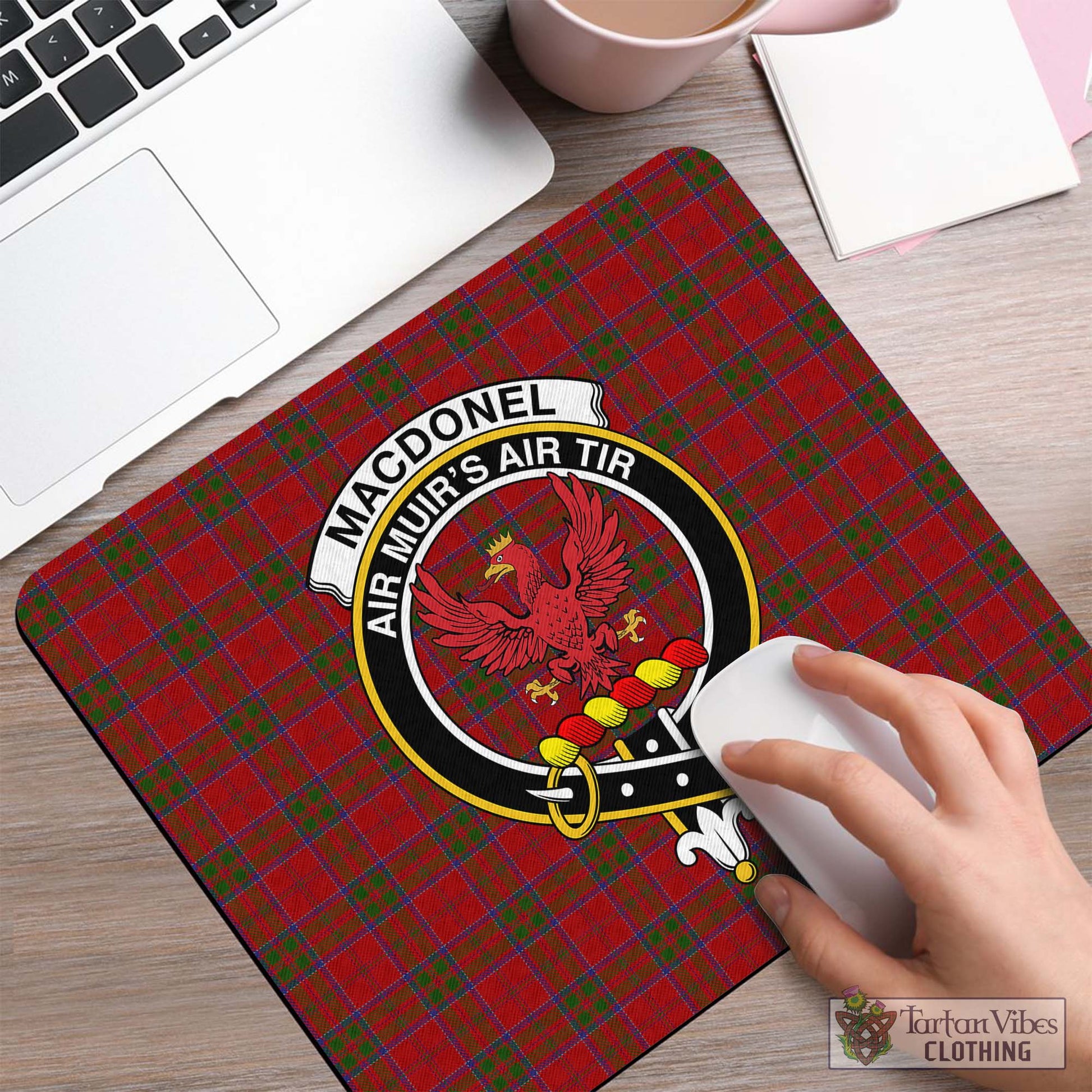 Tartan Vibes Clothing MacDonell of Keppoch Tartan Mouse Pad with Family Crest