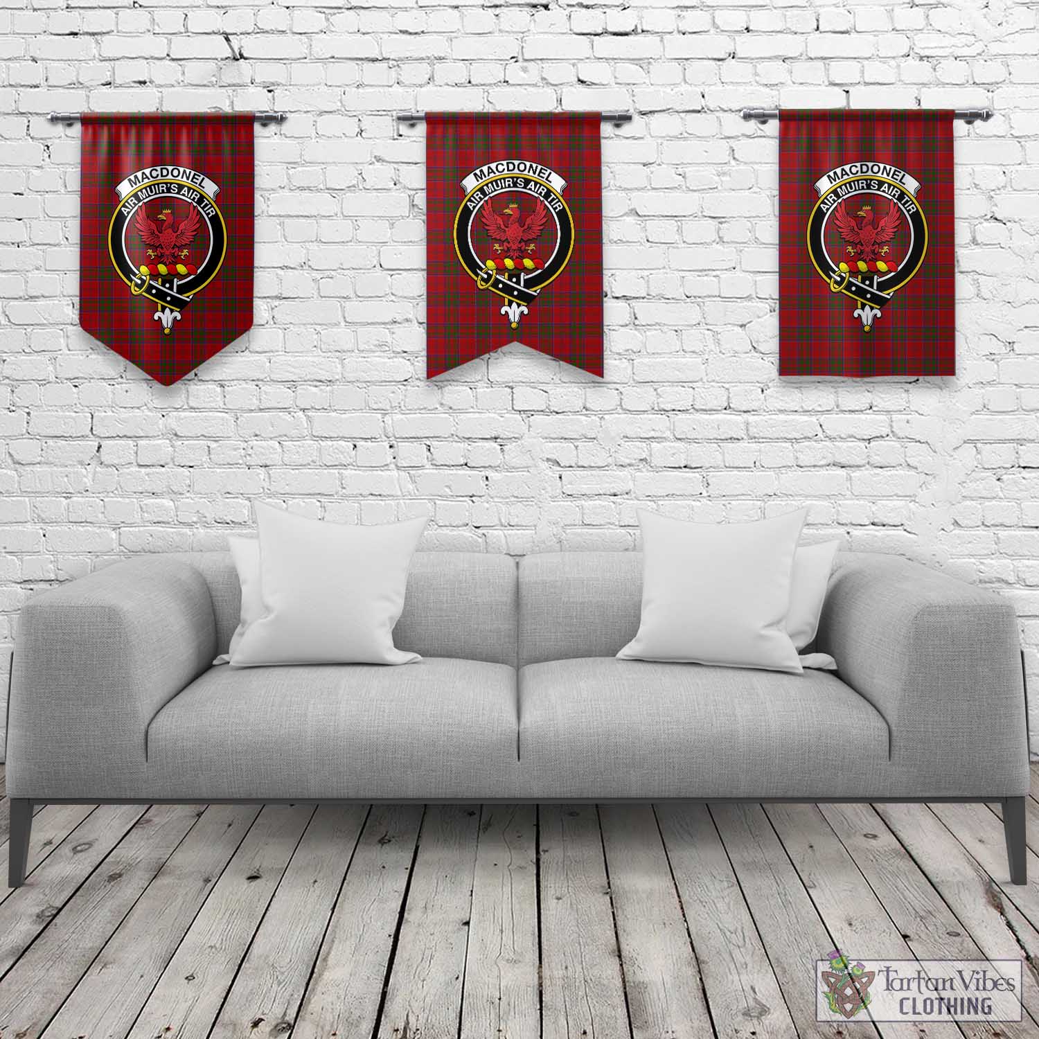 Tartan Vibes Clothing MacDonell of Keppoch Tartan Gonfalon, Tartan Banner with Family Crest