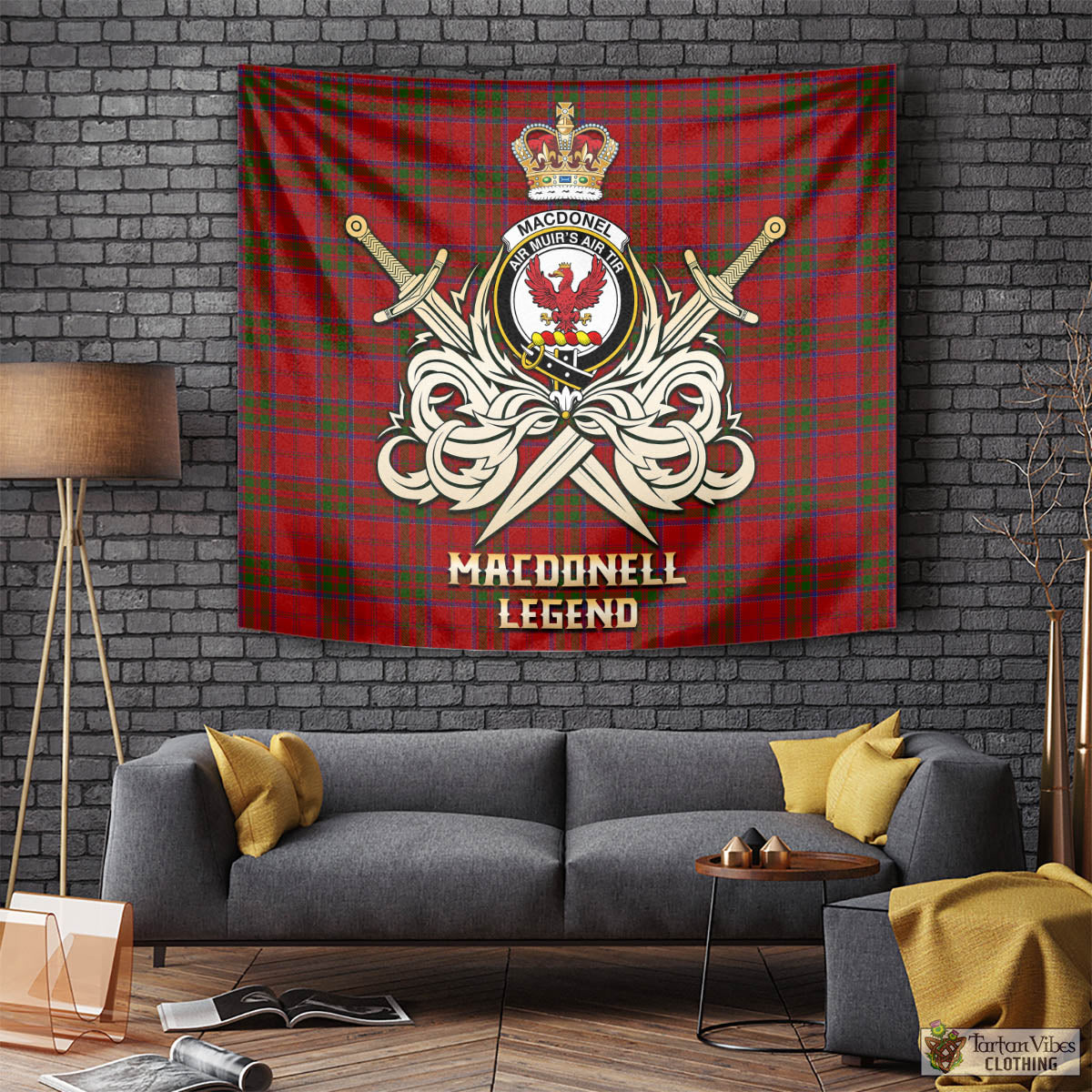 Tartan Vibes Clothing MacDonell of Keppoch Tartan Tapestry with Clan Crest and the Golden Sword of Courageous Legacy