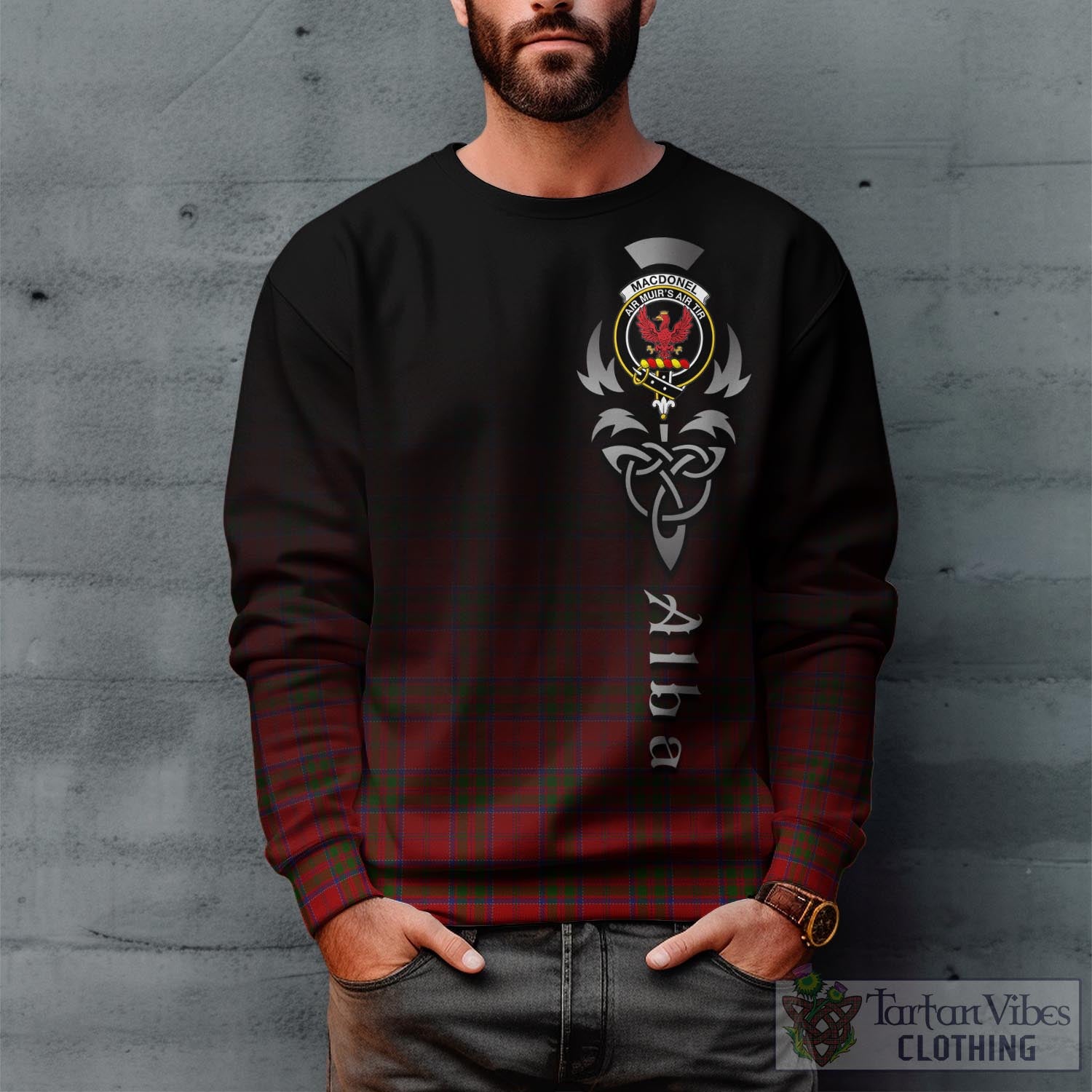 Tartan Vibes Clothing MacDonell of Keppoch Tartan Sweatshirt Featuring Alba Gu Brath Family Crest Celtic Inspired