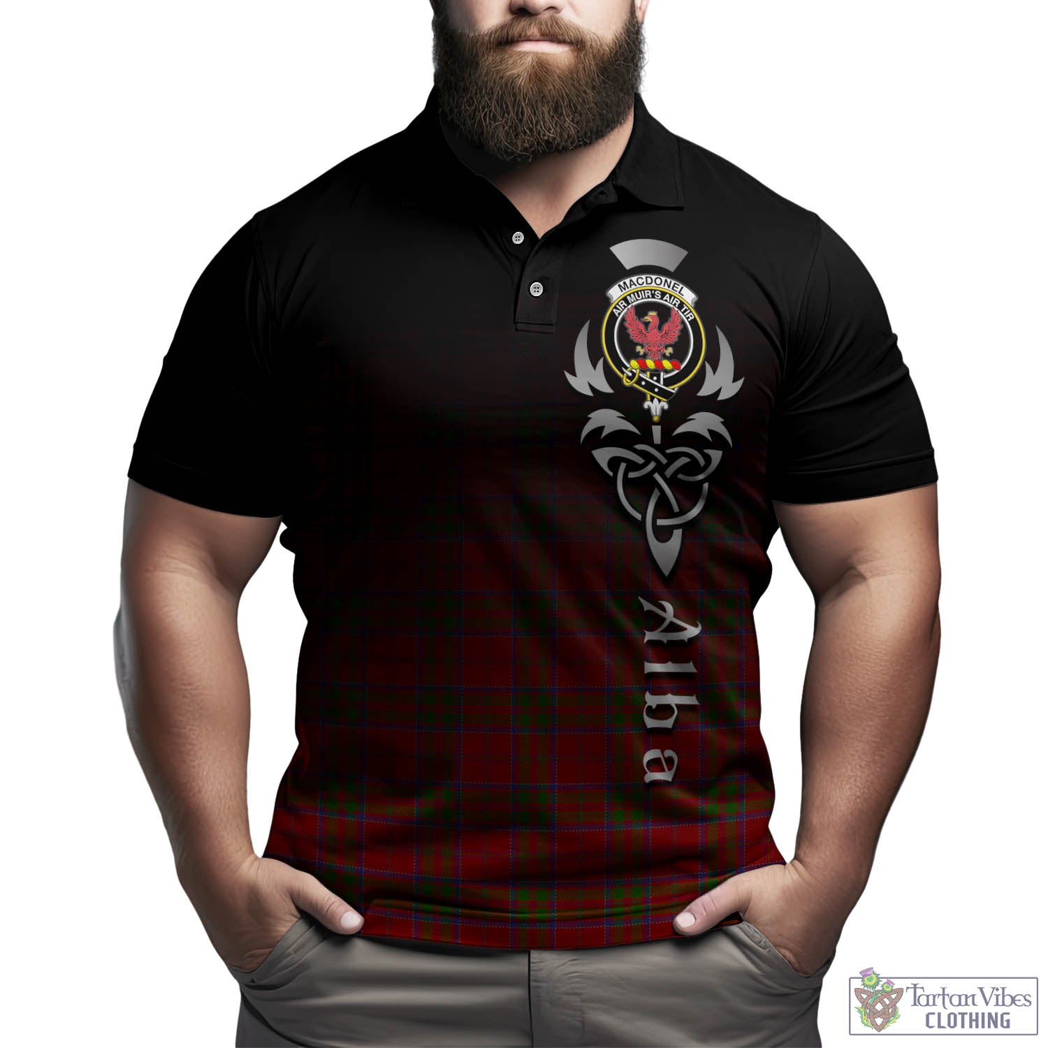 Tartan Vibes Clothing MacDonell of Keppoch Tartan Polo Shirt Featuring Alba Gu Brath Family Crest Celtic Inspired