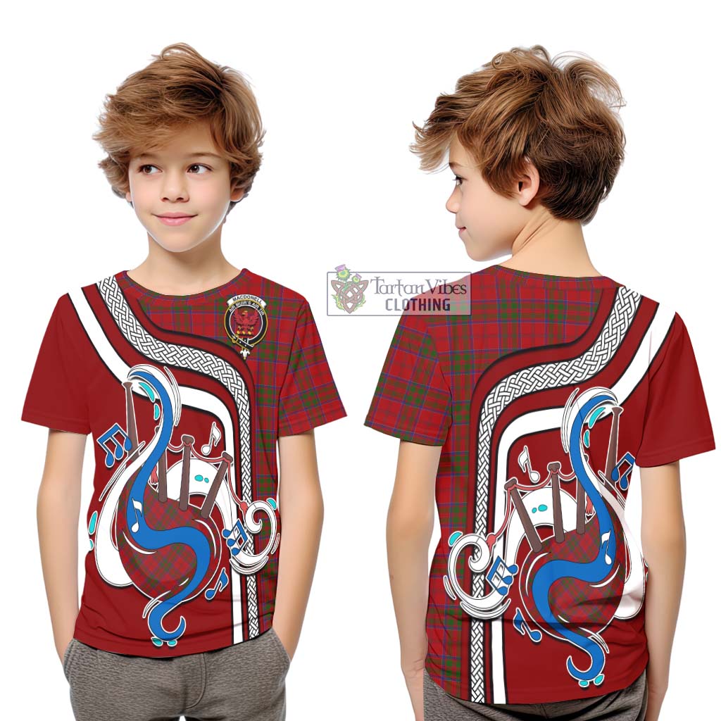 Tartan Vibes Clothing MacDonell of Keppoch Tartan Kid T-Shirt with Epic Bagpipe Style