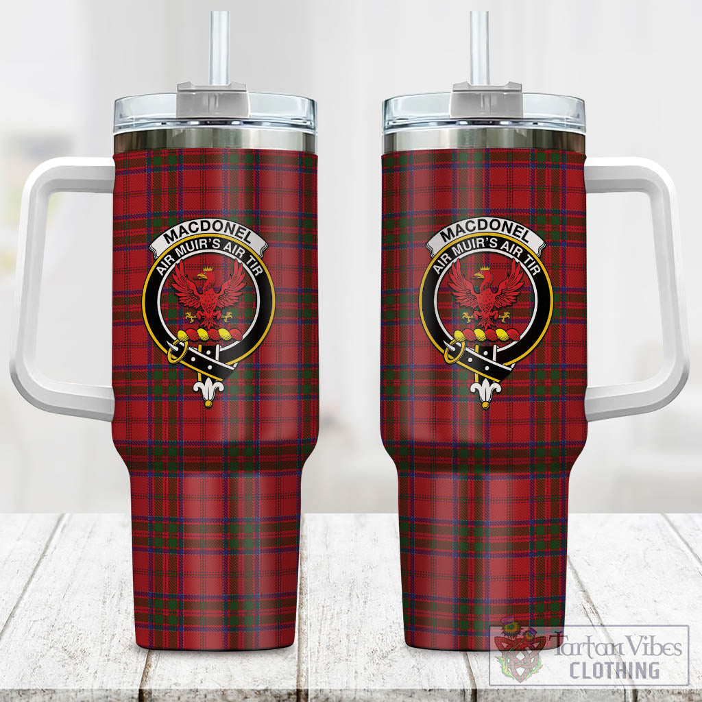 Tartan Vibes Clothing MacDonell of Keppoch Tartan and Family Crest Tumbler with Handle