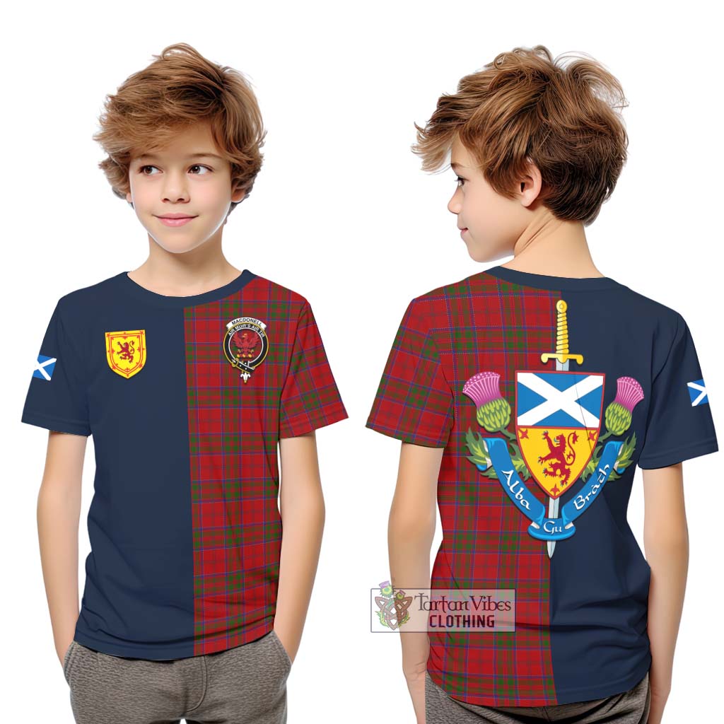 Tartan Vibes Clothing MacDonell of Keppoch Tartan Kid T-Shirt with Scottish Lion Royal Arm Half Style