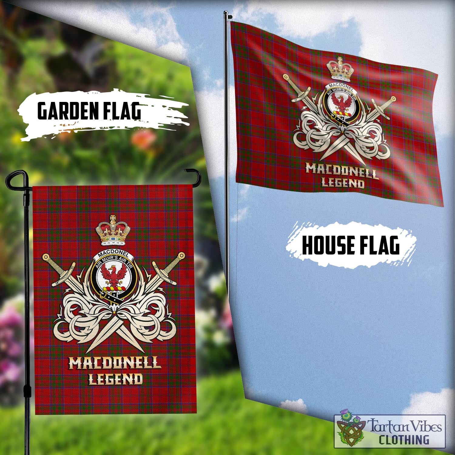 Tartan Vibes Clothing MacDonell of Keppoch Tartan Flag with Clan Crest and the Golden Sword of Courageous Legacy