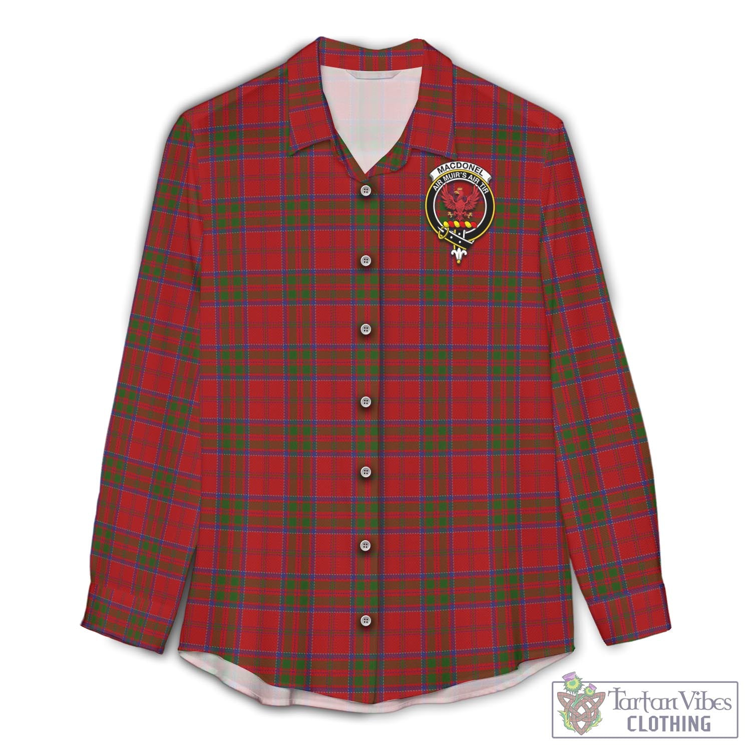 Tartan Vibes Clothing MacDonell of Keppoch Tartan Womens Casual Shirt with Family Crest