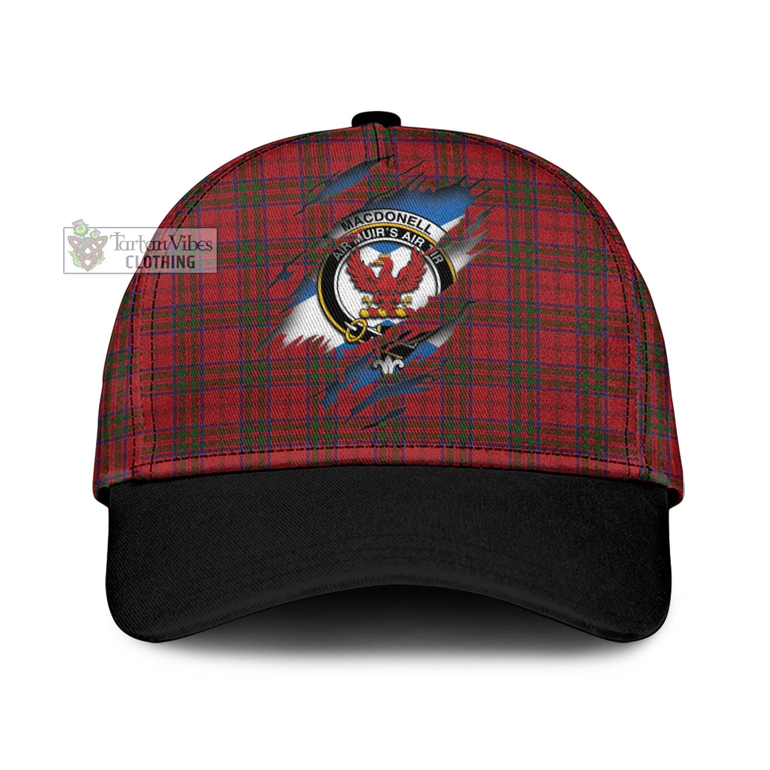 Tartan Vibes Clothing MacDonell of Keppoch Tartan Classic Cap with Family Crest In Me Style