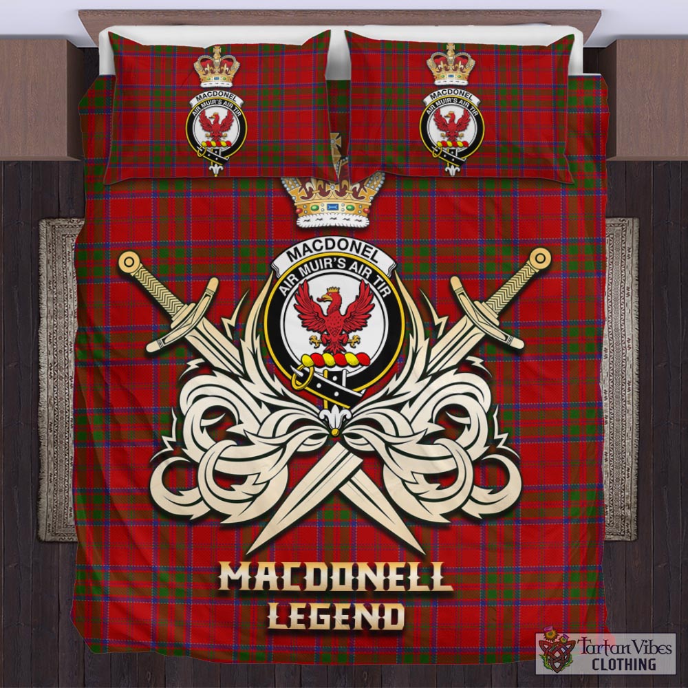 Tartan Vibes Clothing MacDonell of Keppoch Tartan Bedding Set with Clan Crest and the Golden Sword of Courageous Legacy