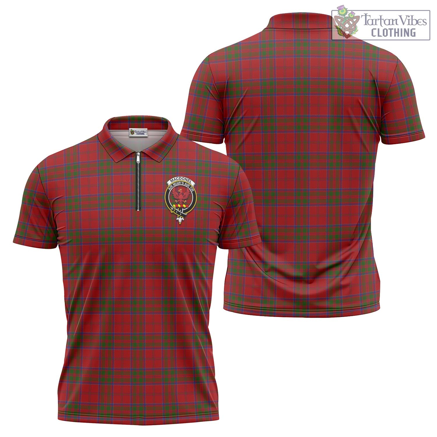 Tartan Vibes Clothing MacDonell of Keppoch Tartan Zipper Polo Shirt with Family Crest