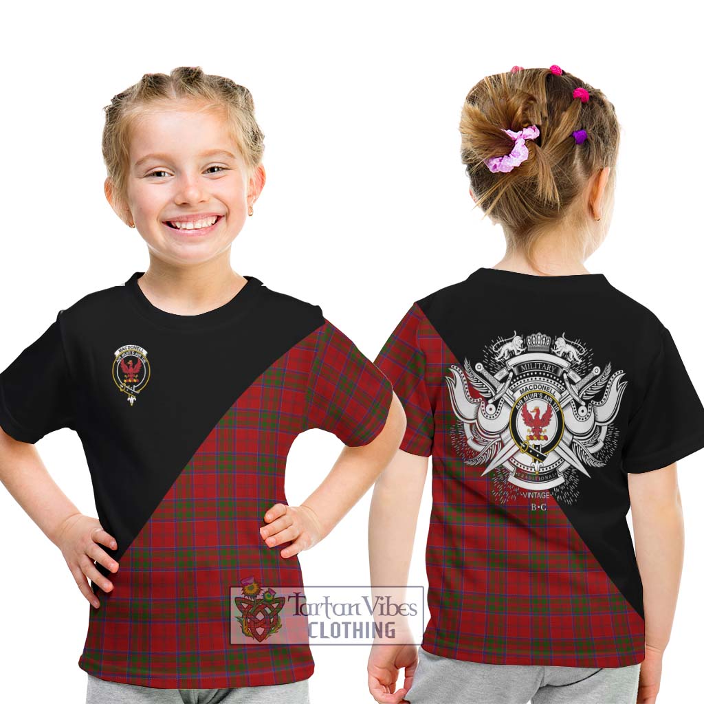 Tartan Vibes Clothing MacDonell of Keppoch Tartan Kid T-Shirt with Family Crest and Military Logo Style