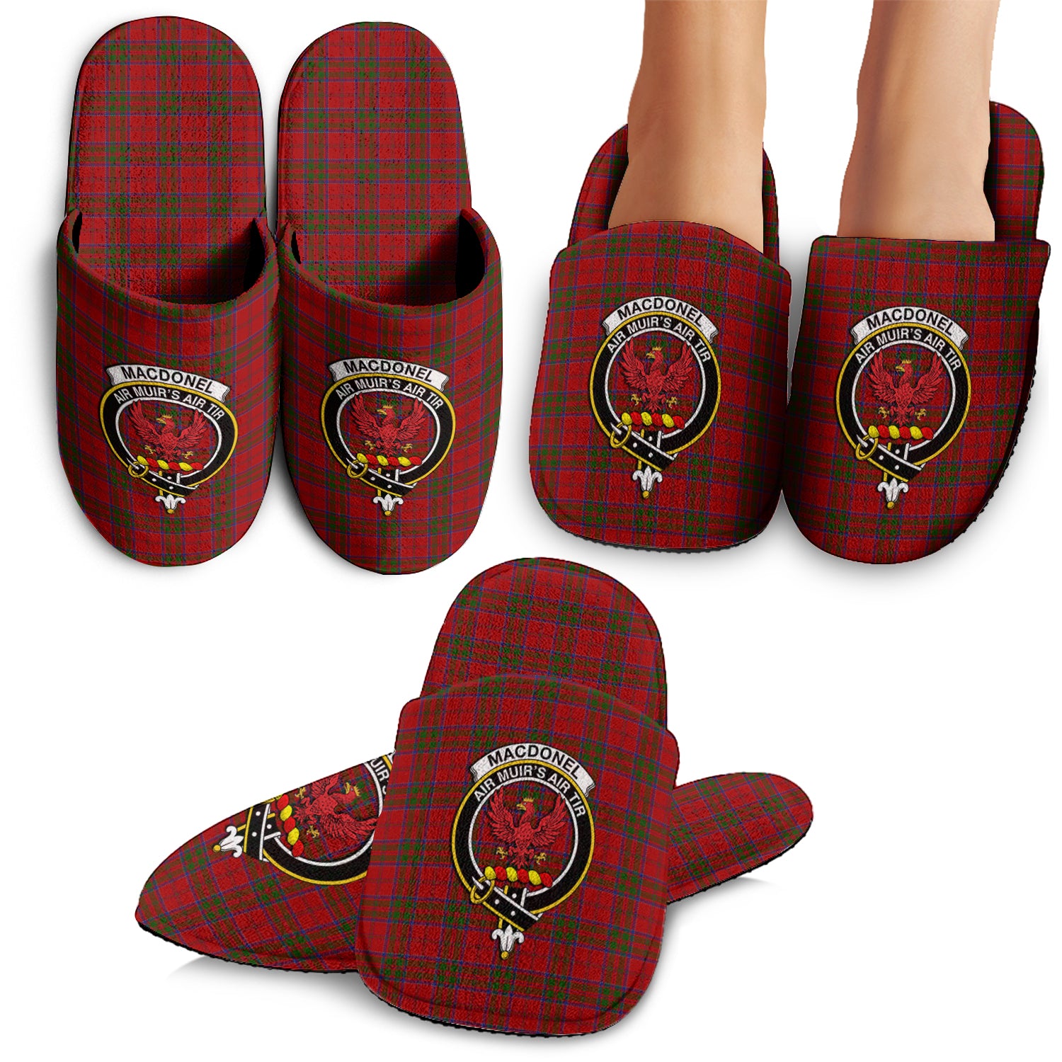 MacDonell of Keppoch Tartan Home Slippers with Family Crest - Tartanvibesclothing