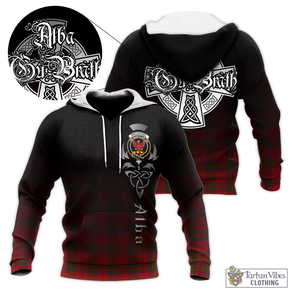 Tartan Vibes Clothing MacDonell of Keppoch Tartan Knitted Hoodie Featuring Alba Gu Brath Family Crest Celtic Inspired