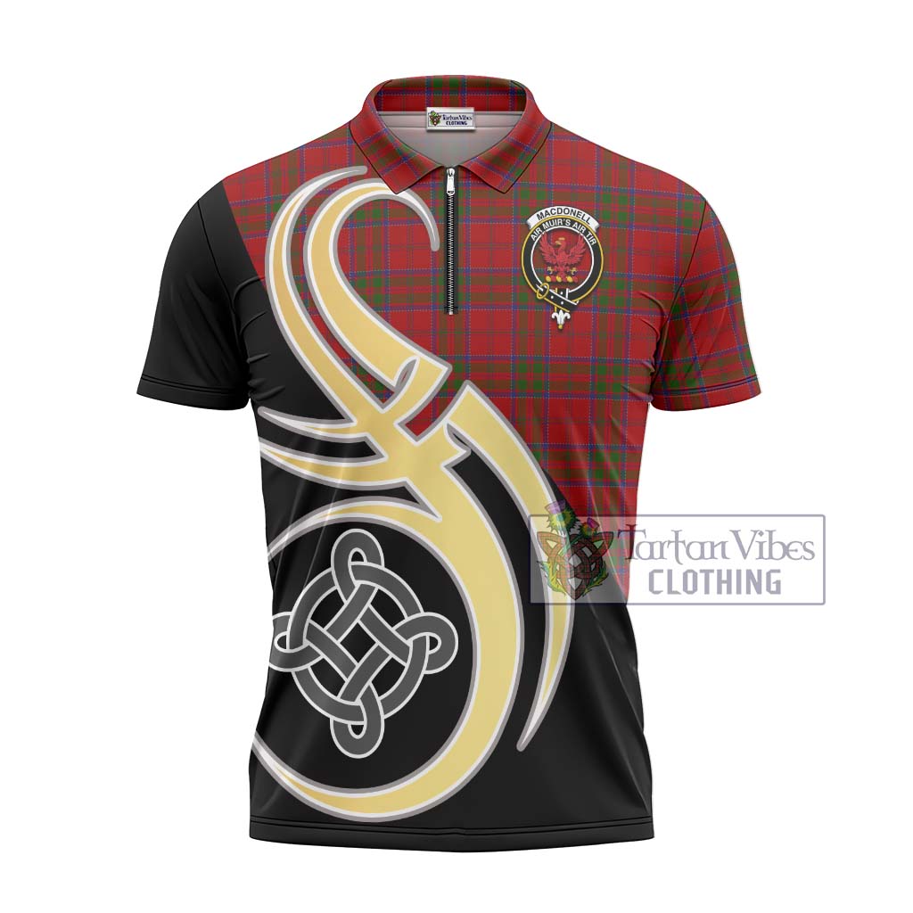 Tartan Vibes Clothing MacDonell of Keppoch Tartan Zipper Polo Shirt with Family Crest and Celtic Symbol Style