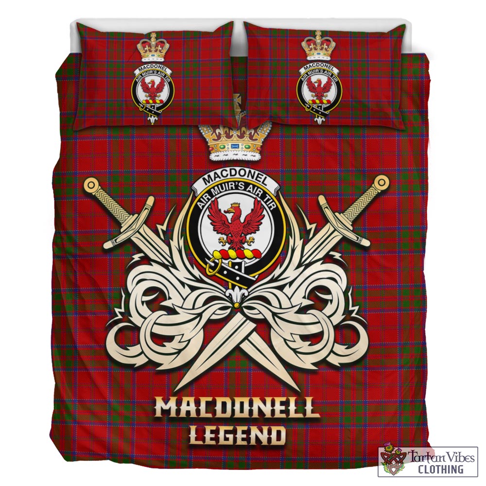 Tartan Vibes Clothing MacDonell of Keppoch Tartan Bedding Set with Clan Crest and the Golden Sword of Courageous Legacy