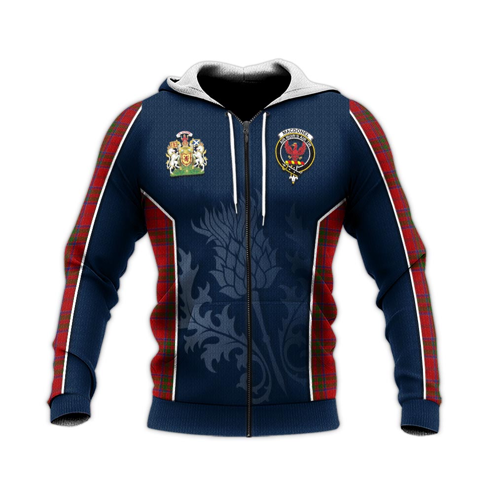 Tartan Vibes Clothing MacDonell of Keppoch Tartan Knitted Hoodie with Family Crest and Scottish Thistle Vibes Sport Style