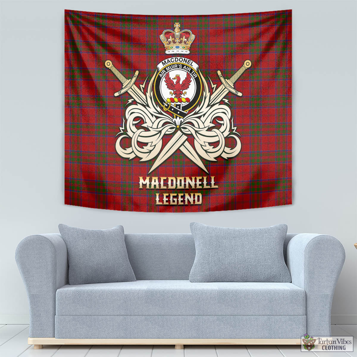 Tartan Vibes Clothing MacDonell of Keppoch Tartan Tapestry with Clan Crest and the Golden Sword of Courageous Legacy