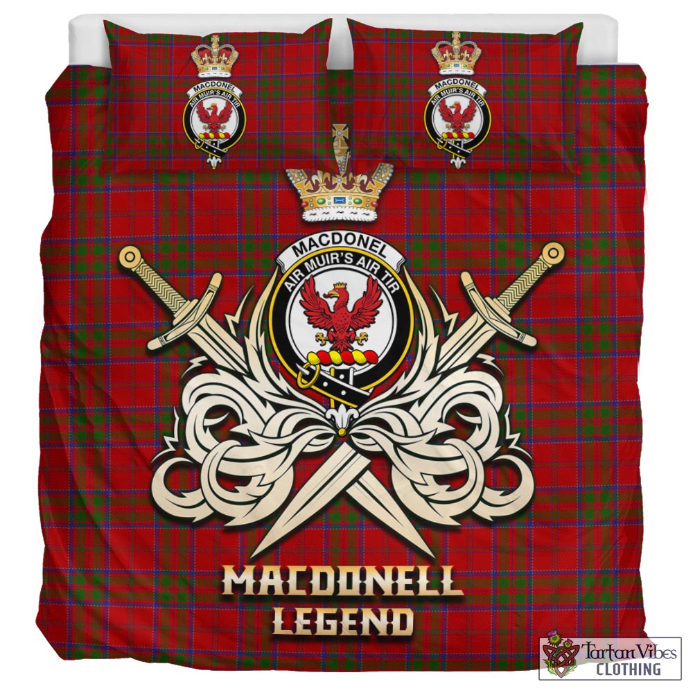 Tartan Vibes Clothing MacDonell of Keppoch Tartan Bedding Set with Clan Crest and the Golden Sword of Courageous Legacy