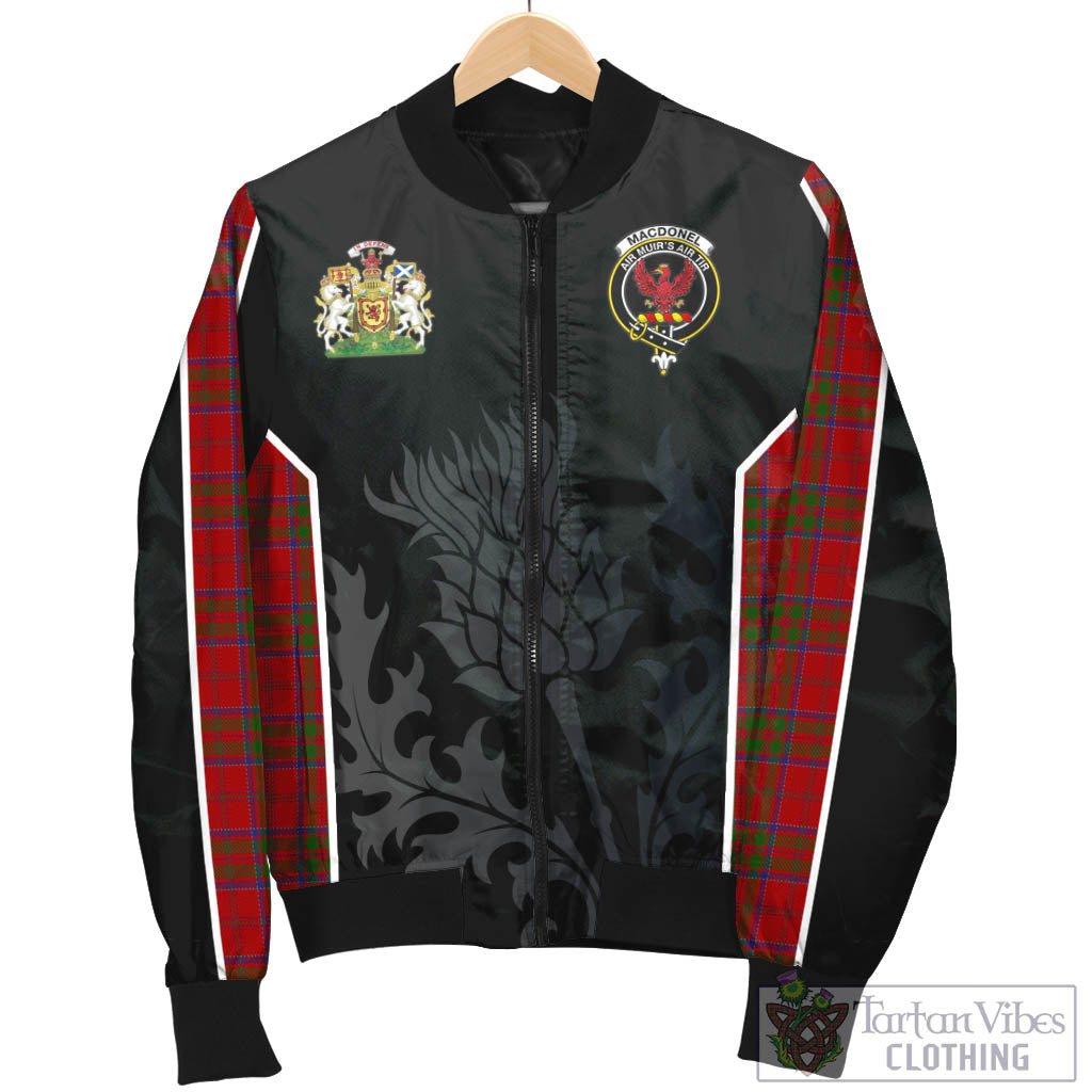 Tartan Vibes Clothing MacDonell of Keppoch Tartan Bomber Jacket with Family Crest and Scottish Thistle Vibes Sport Style